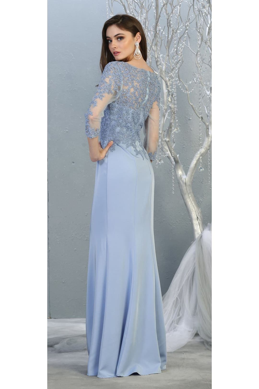 3/4 Sleeve Mother Of The Bride Dress Modest Formal Evening Gown