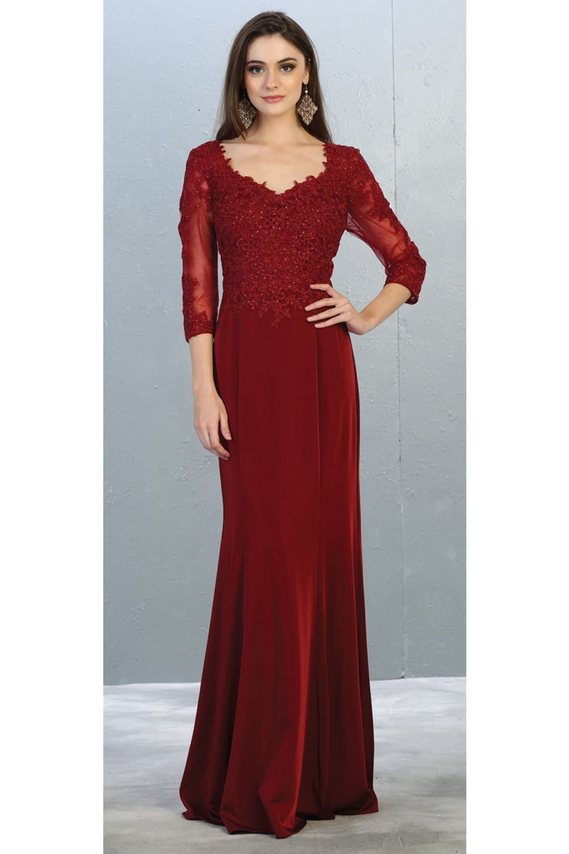 3/4 Sleeve Mother Of The Bride Dress Modest Formal Evening Gown