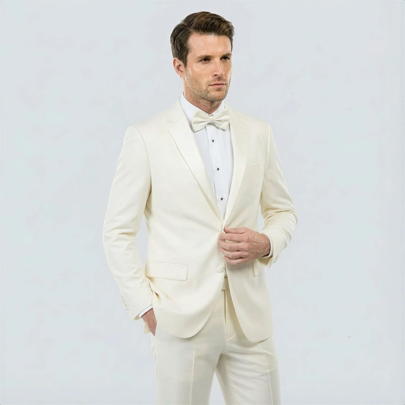 Ivory Tuxedo with Satin Notch Lapel – Wedding and Prom