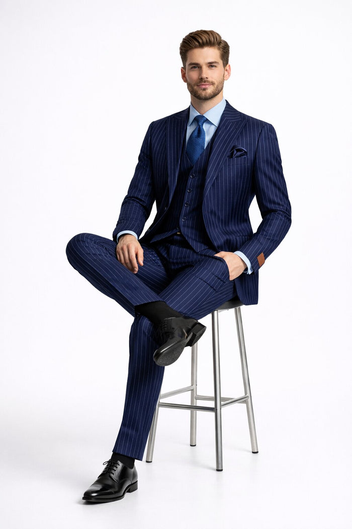 Steve Harvey Suit - Peak Lapel Modern Fit - No Pleated Pants Designer Brand Multicolor 3 Piece Single Breasted Vested Suit