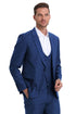 "Sharkskin Slim Fit Men's Wedding Suit - Navy Double Breasted Vest"