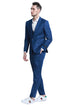 "Indigo Blue Plaid Men's Slim Fit Double Breasted Vest Suit"