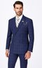 Naples Collection - Blue Modern Fit Double Breasted Windowpane Peak Lapel 2 Piece Suit