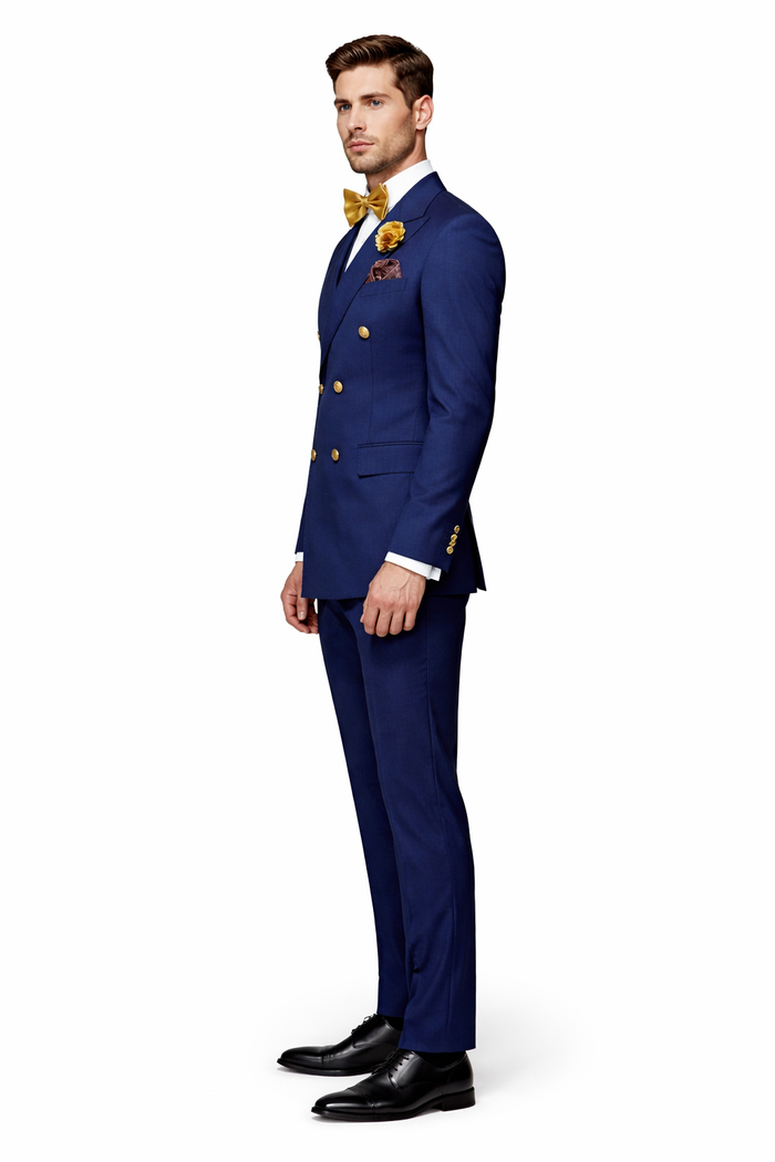 Narrow Legs Ultra Slim Fit Double Breasted Wool Suits Blue Suit
