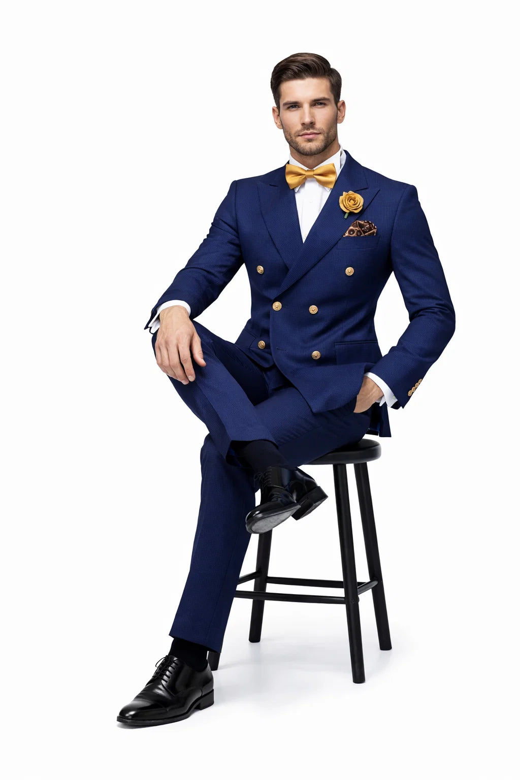 Narrow Legs Ultra Slim Fit Double Breasted Wool Suits Blue Suit