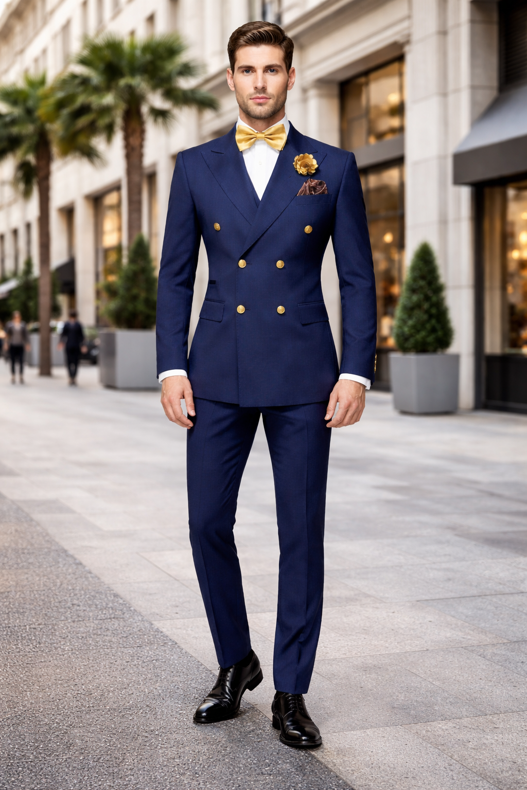 Narrow Legs Ultra Slim Fit Double Breasted Wool Suits Blue Suit