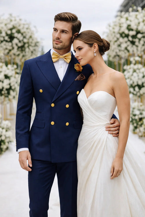 Narrow Legs Ultra Slim Fit Double Breasted Wool Suits Blue Suit