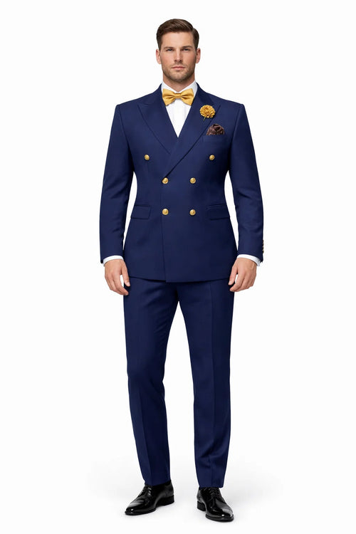 Narrow Legs Ultra Slim Fit Double Breasted Wool Suits Blue Suit