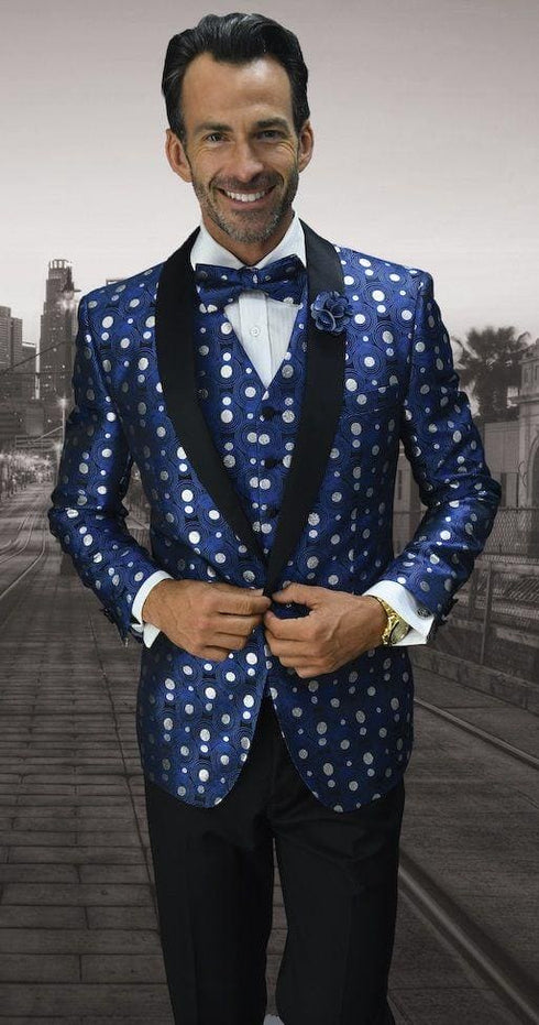 Navy Blue Mens Polka Dot Suit $199 - AlbertoNardoniStore