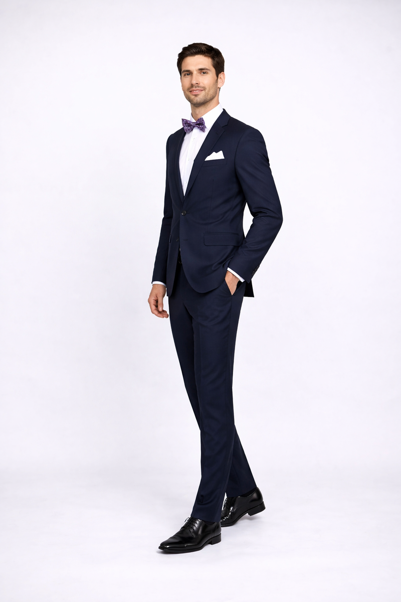 Rossiman Rossi Navy Blue Slim Fit Suit â€“ Peak Lapel Tailored Formalwear for Men