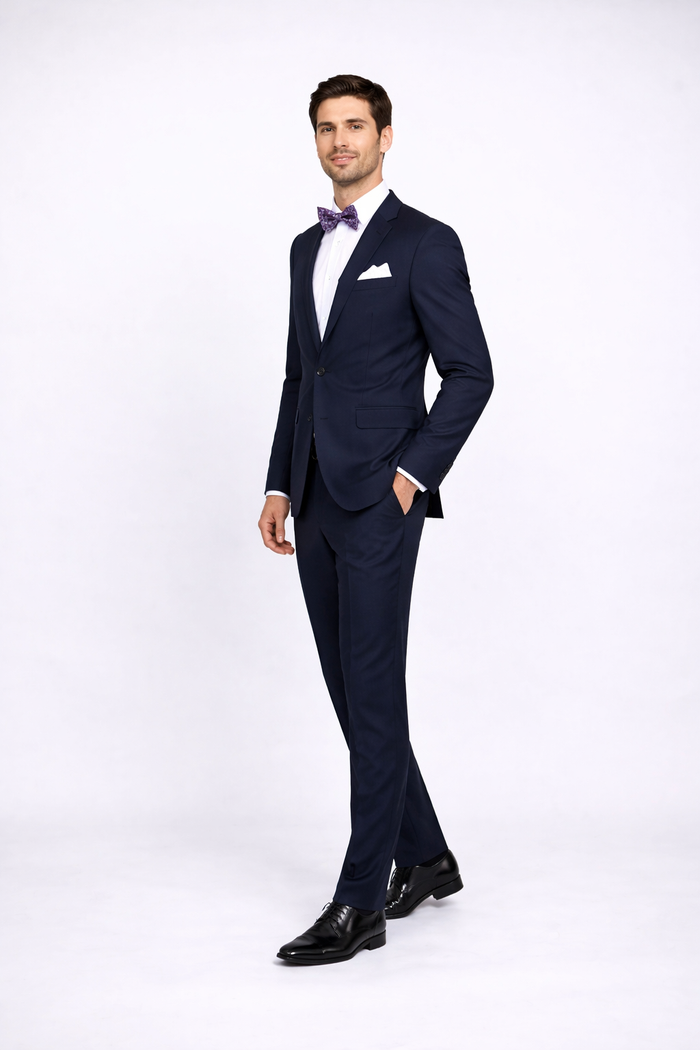 Rossiman Rossi Navy Blue Slim Fit Suit â€“ Peak Lapel Tailored Formalwear for Men