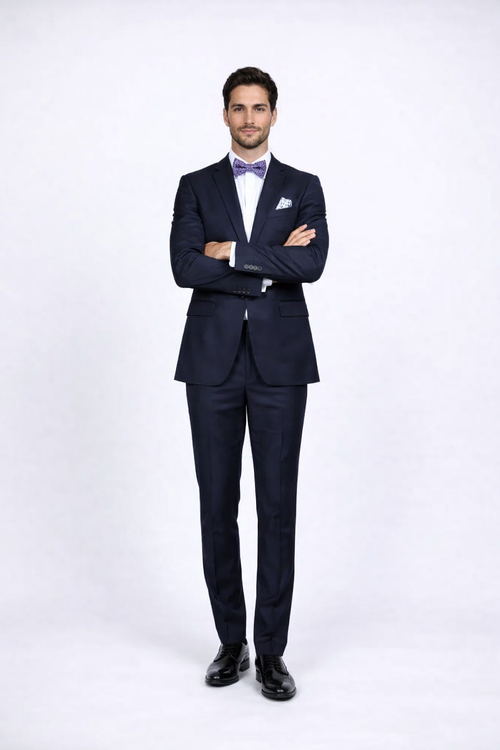 Rossiman Rossi Navy Blue Slim Fit Suit â€“ Peak Lapel Tailored Formalwear for Men