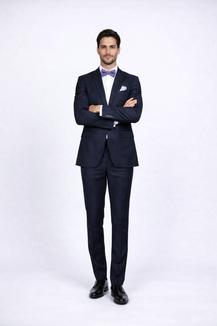 Rossiman Rossi Navy Blue Slim Fit Suit â€“ Peak Lapel Tailored Formalwear for Men