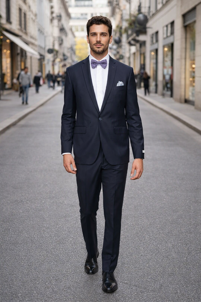 Rossiman Rossi Navy Blue Slim Fit Suit â€“ Peak Lapel Tailored Formalwear for Men