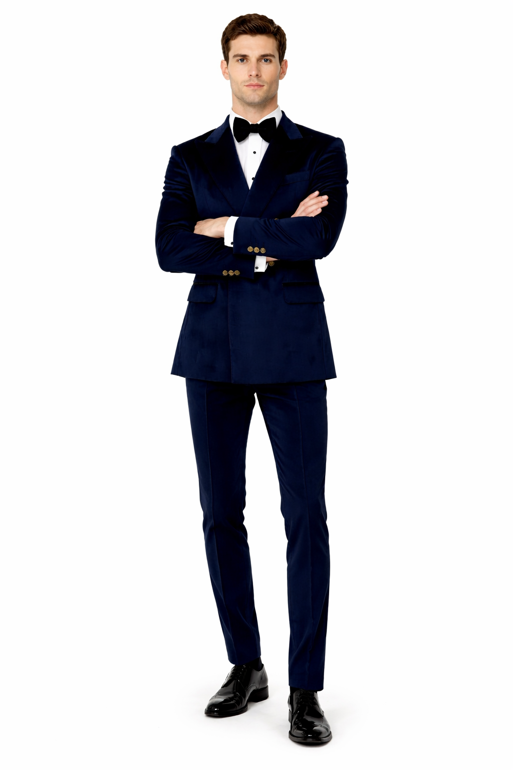 Navy Blue Velvet Double Breasted Suits - Velvet Pants - Slim Fit Suit