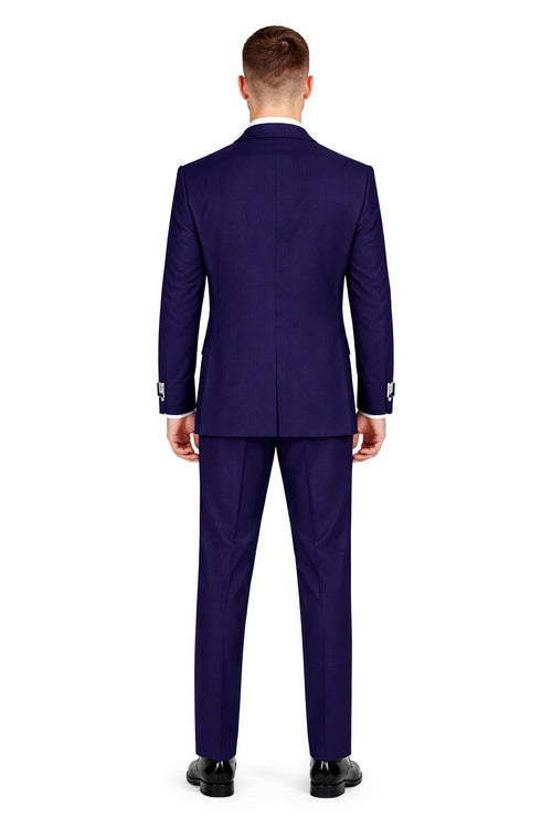 Men’s Navy Blue Double Breasted Wool Suit with Signature Buckle Closure Designer Tailored Fit