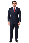 "Navy Pinstripe Wool Vested Suit - Men's Double Breasted Fashion"