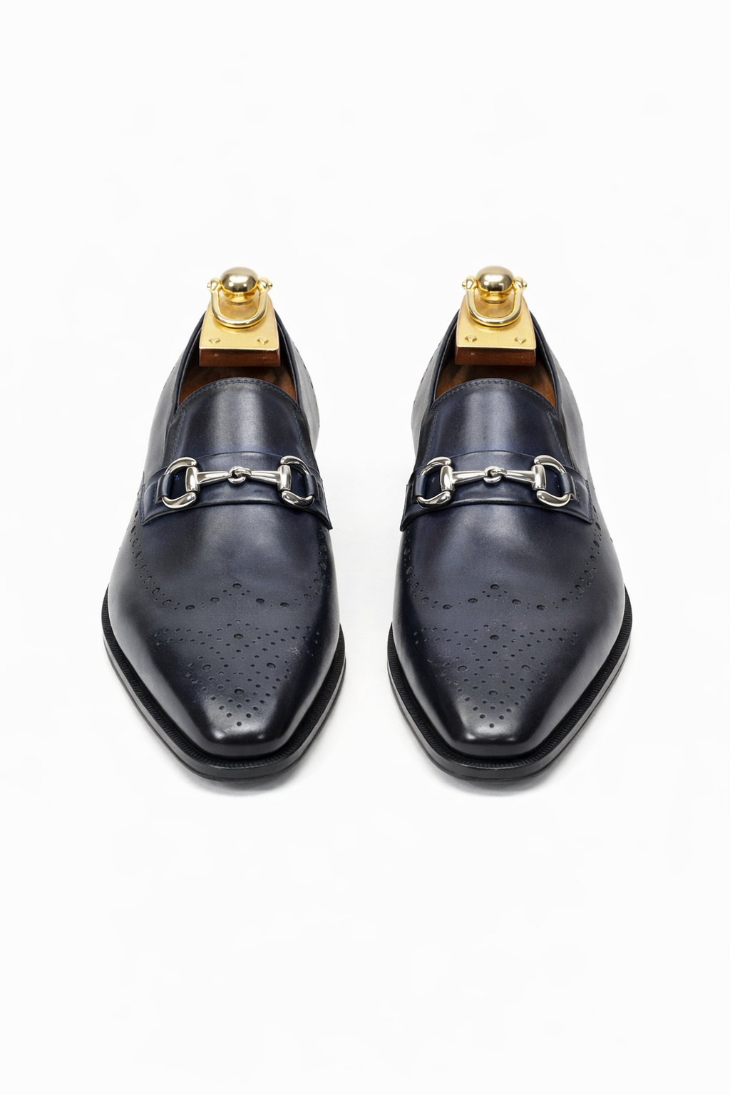 Mens Wholecut Two Tone Leather Wingtip Loafer Dress Shoes in Blue & Tan