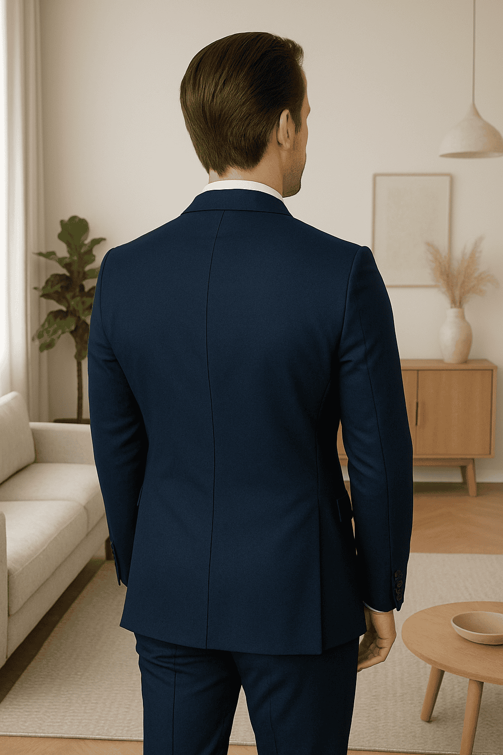 Wool Suit - Italian Made Business Suit by Statement Men's 2 Piece 100% Wool Modern Fit Suit - Subtle Windowpane