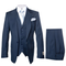 Navy suit: single-breasted jacket with lapel, and baggy pleated wide-leg pants. 100% wool. Jacket: 3 buttons, 2 pockets. Pants: tailored waistband. Classic fit, smooth texture.