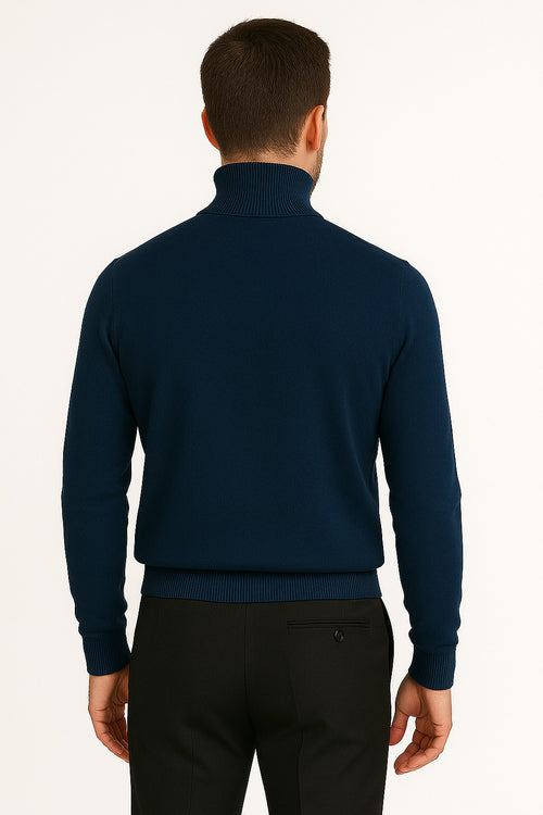 Men's Navy Blue Classic Turtleneck Sweater – Lightweight Knit Pullover