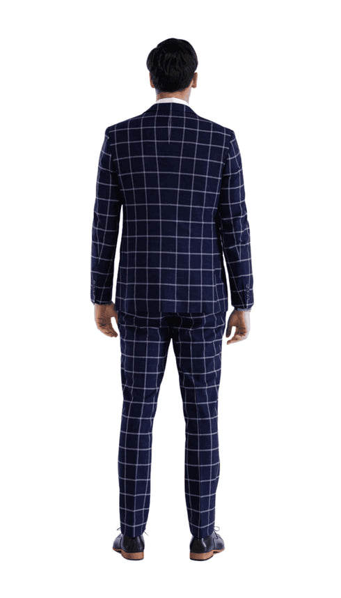 Mens Vested Gangster Plaid Pattern 1920's Suit in Navy