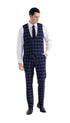 Mens Vested Gangster Plaid Pattern 1920's Suit in Navy