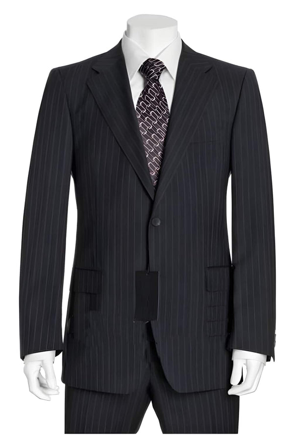 NEW Dark Color Black & Gray Mini Thin Pinstripe Suit Two Buttons Jacket Flat Front Pants Side Back Vent Coat Style Coat Conservative Suit