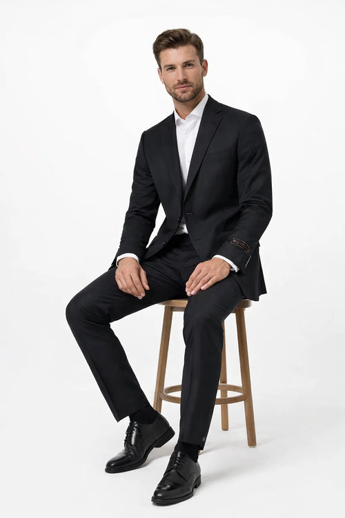 Novello Black, Modern Fit, Pure Wool Suit by Tiglio Luxe TIG1001