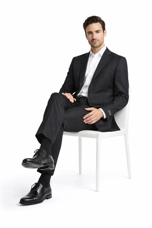 Novello Black, Modern Fit, Pure Wool Suit by Tiglio Luxe TIG1001