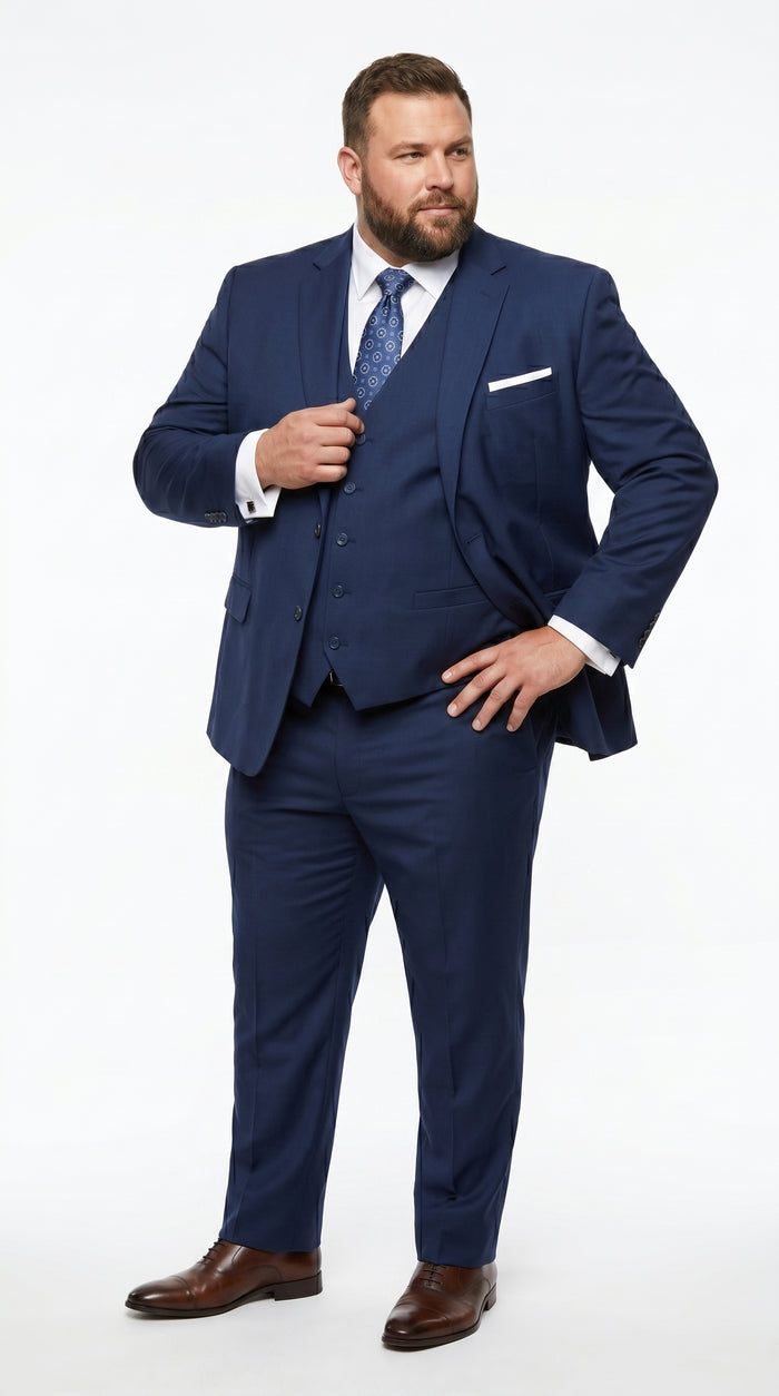 Statement Men’s Solid Sapphire 100% Wool Vested Suit, Formal Wedding Business 3 Piece Suit Set