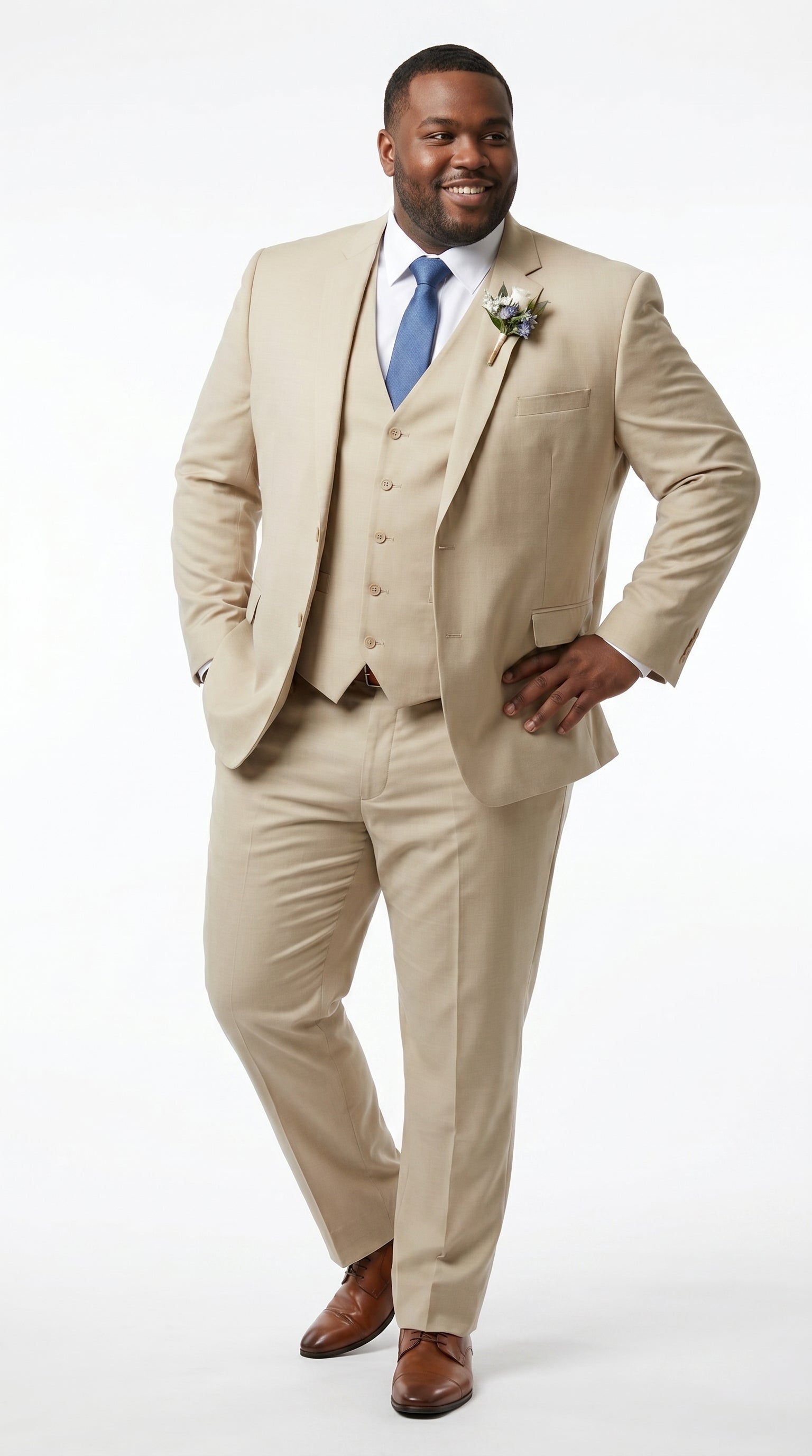 Men’s Tan Slim Fit 3 Piece Beach Wedding Suit with Vest, Summer Formal Dress Suit