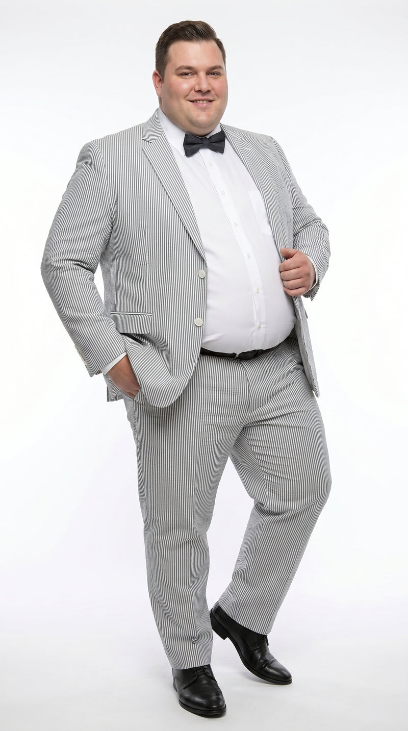 Men’s Gray Seersucker Suit, Lightweight Summer Wedding Prom Dress Suit