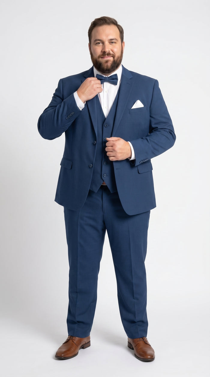 Men’s French Blue Tuxedo Suit with Matching Vest, Bow Tie and Satin Collar