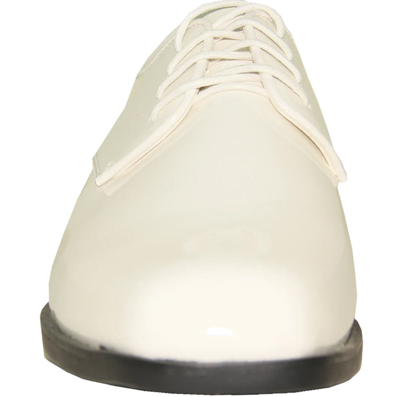 Bravo Mens Classic Plain Square Toe Shiny Patent Tuxedo Dress Shoe in Ivory