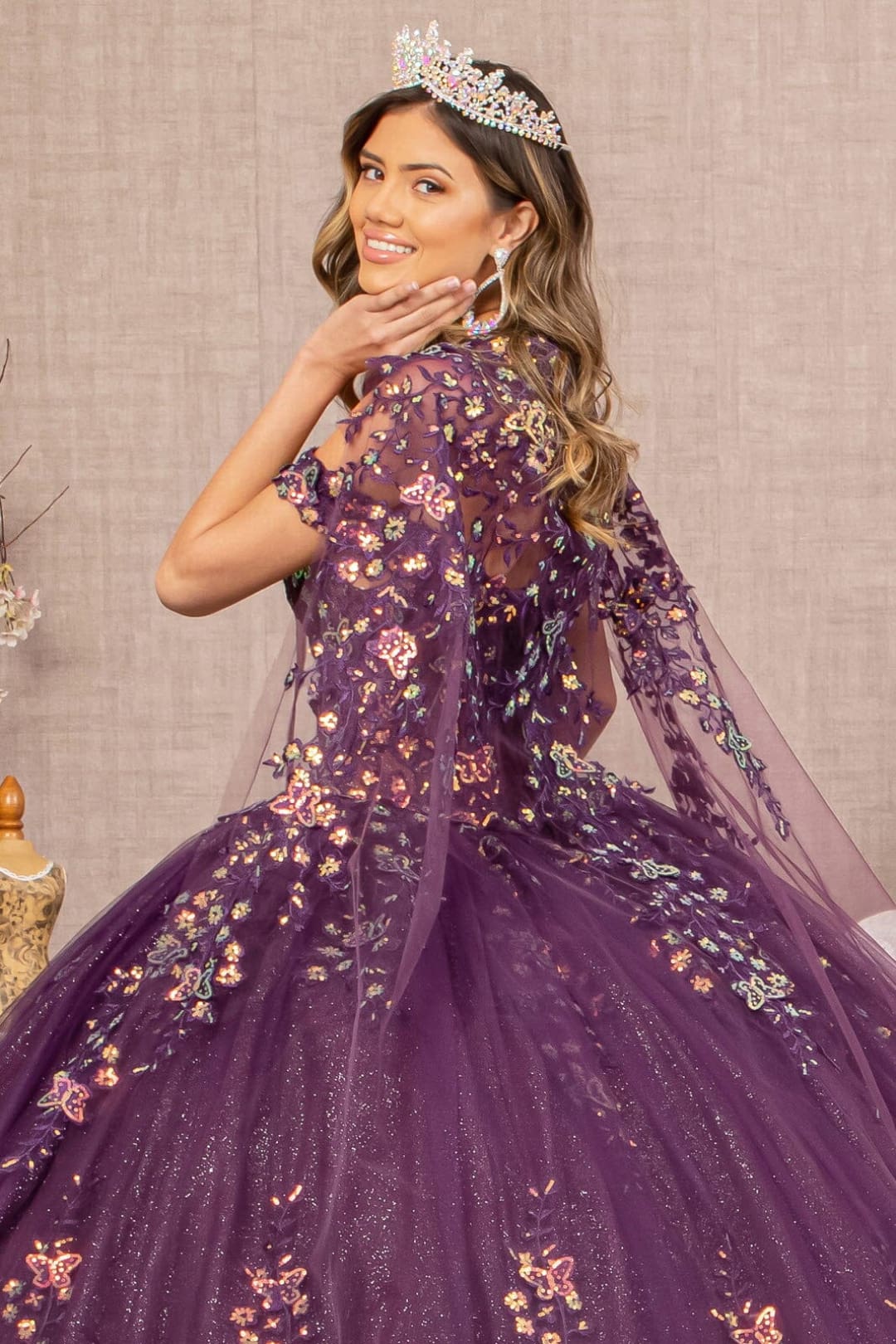 Purple and Gold Quince Cape Dress by Elizabeth KGL3171