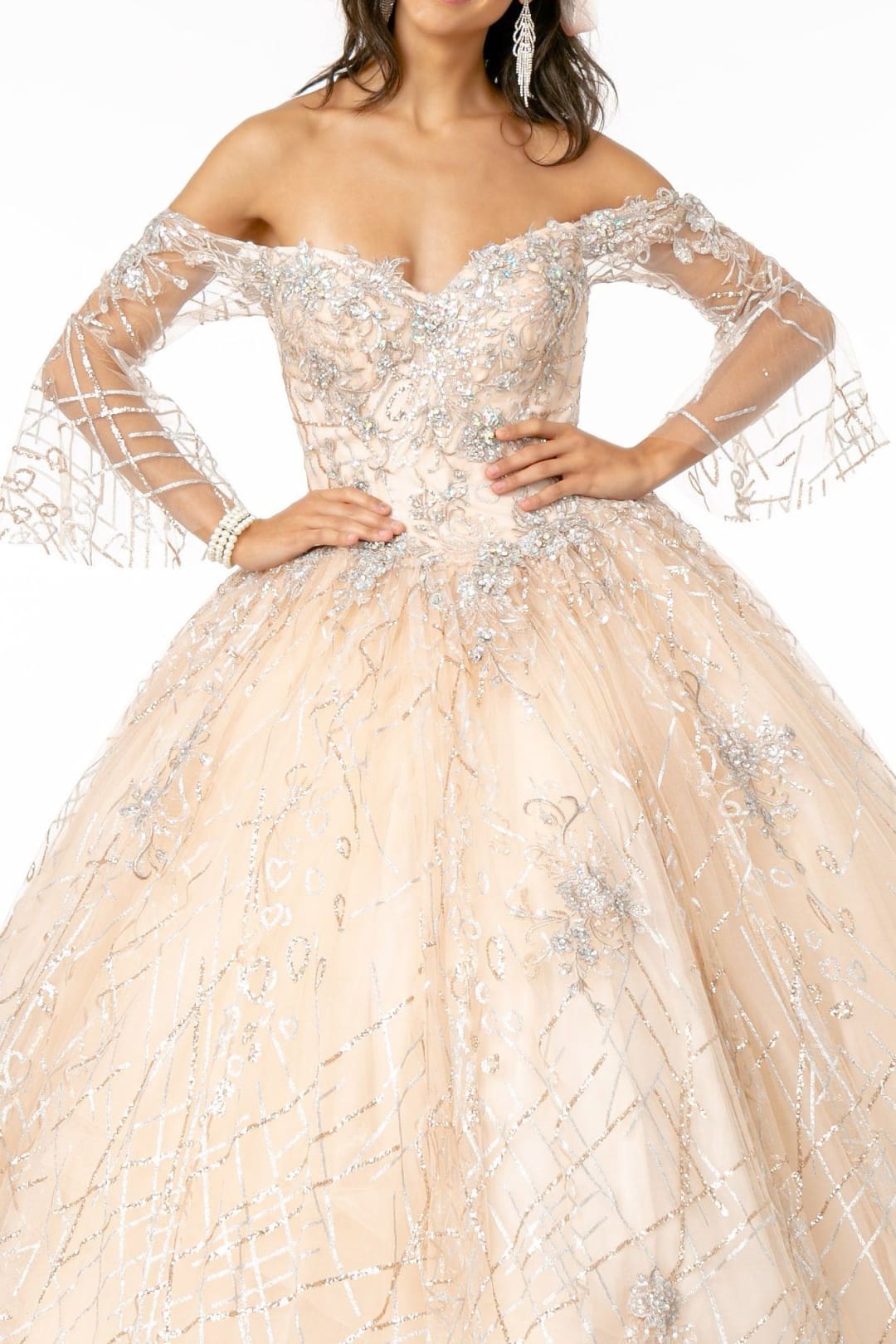 Off Shoulder Glitter Gown by Elizabeth KGL2911