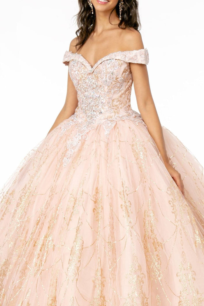 Off Shoulder Glitter Gown by Elizabeth KGL2910