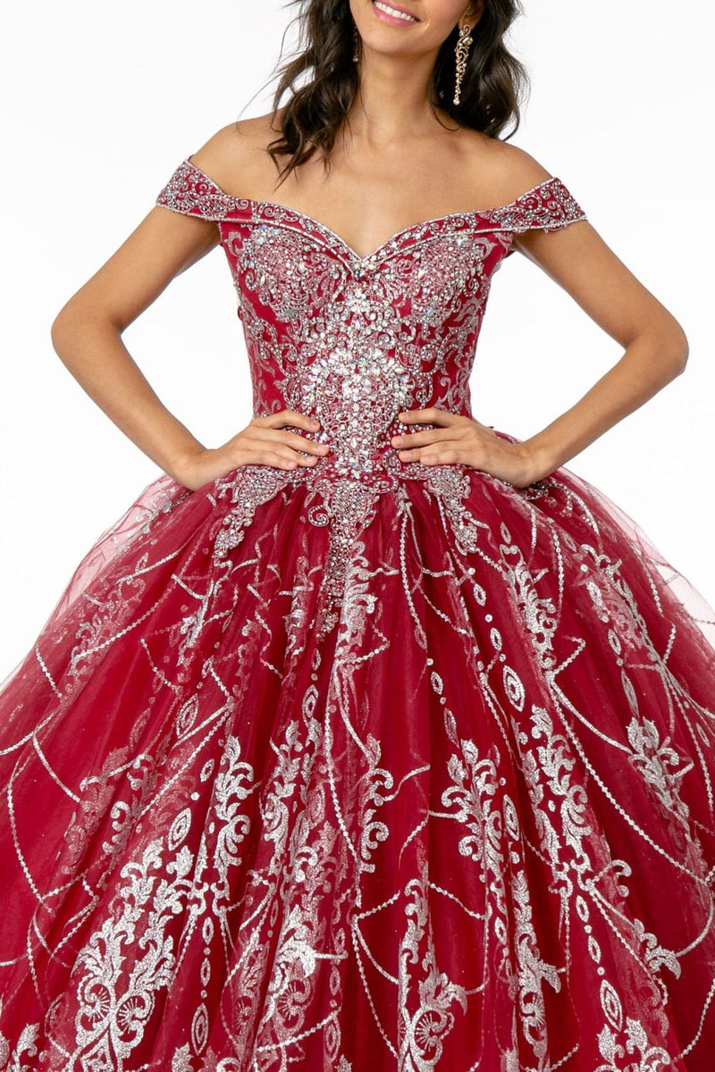 Off Shoulder Glitter Gown by Elizabeth KGL2910