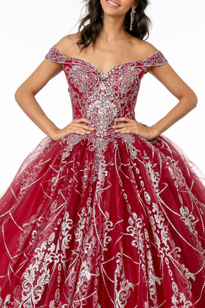 Off Shoulder Glitter Gown by Elizabeth KGL2910