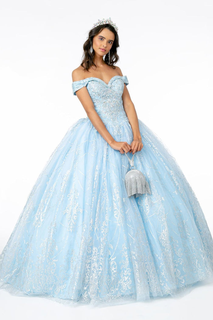 Off Shoulder Glitter Gown by Elizabeth KGL2910