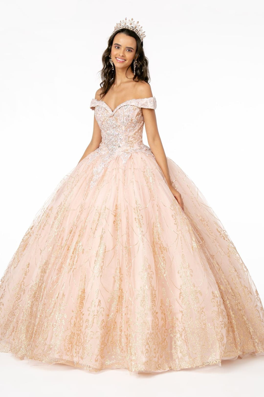 Off Shoulder Glitter Gown by Elizabeth KGL2910