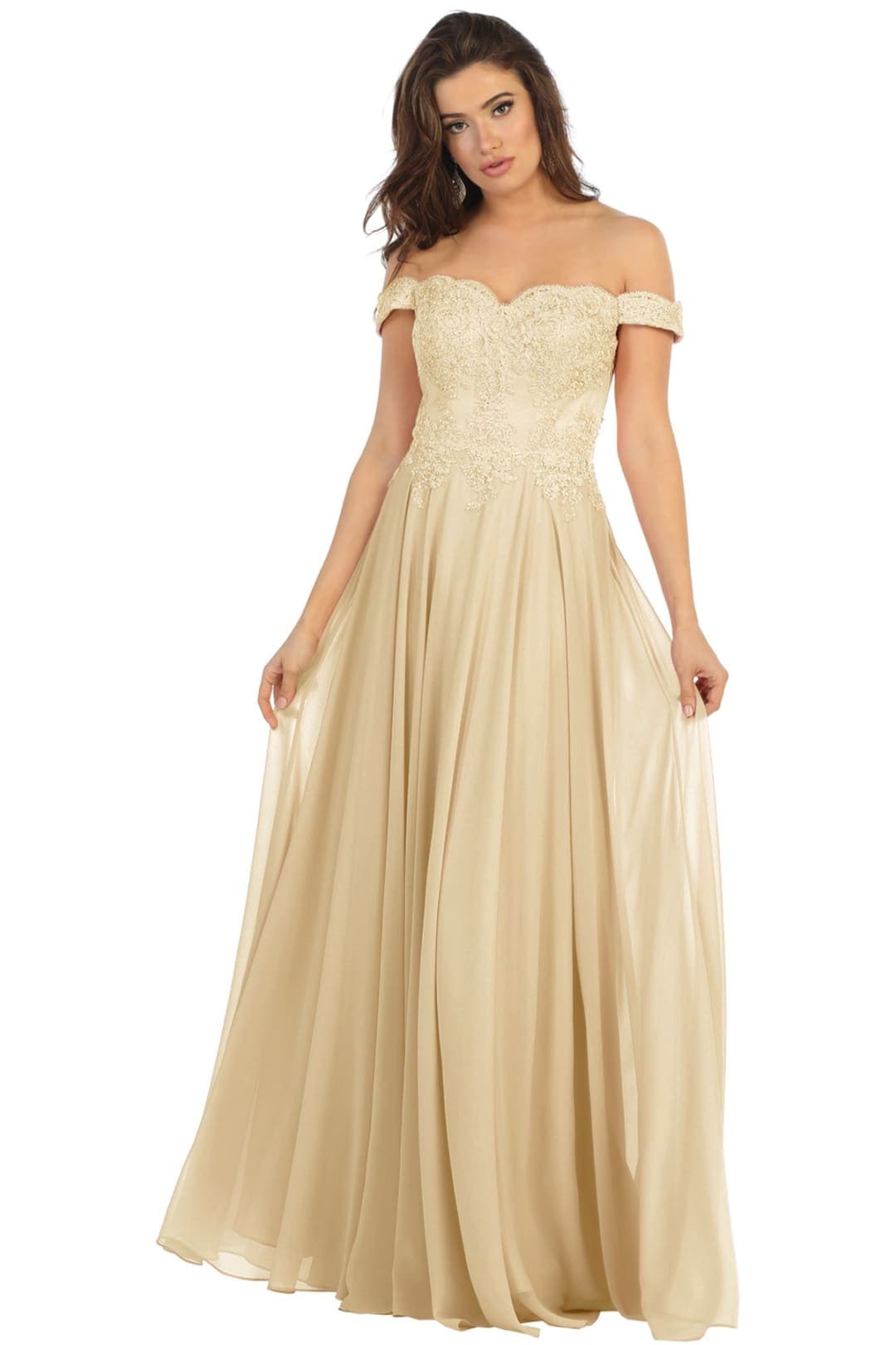 Long Evening Gown Embroidered Off Shoulder Gown & Plus Size MQ1644