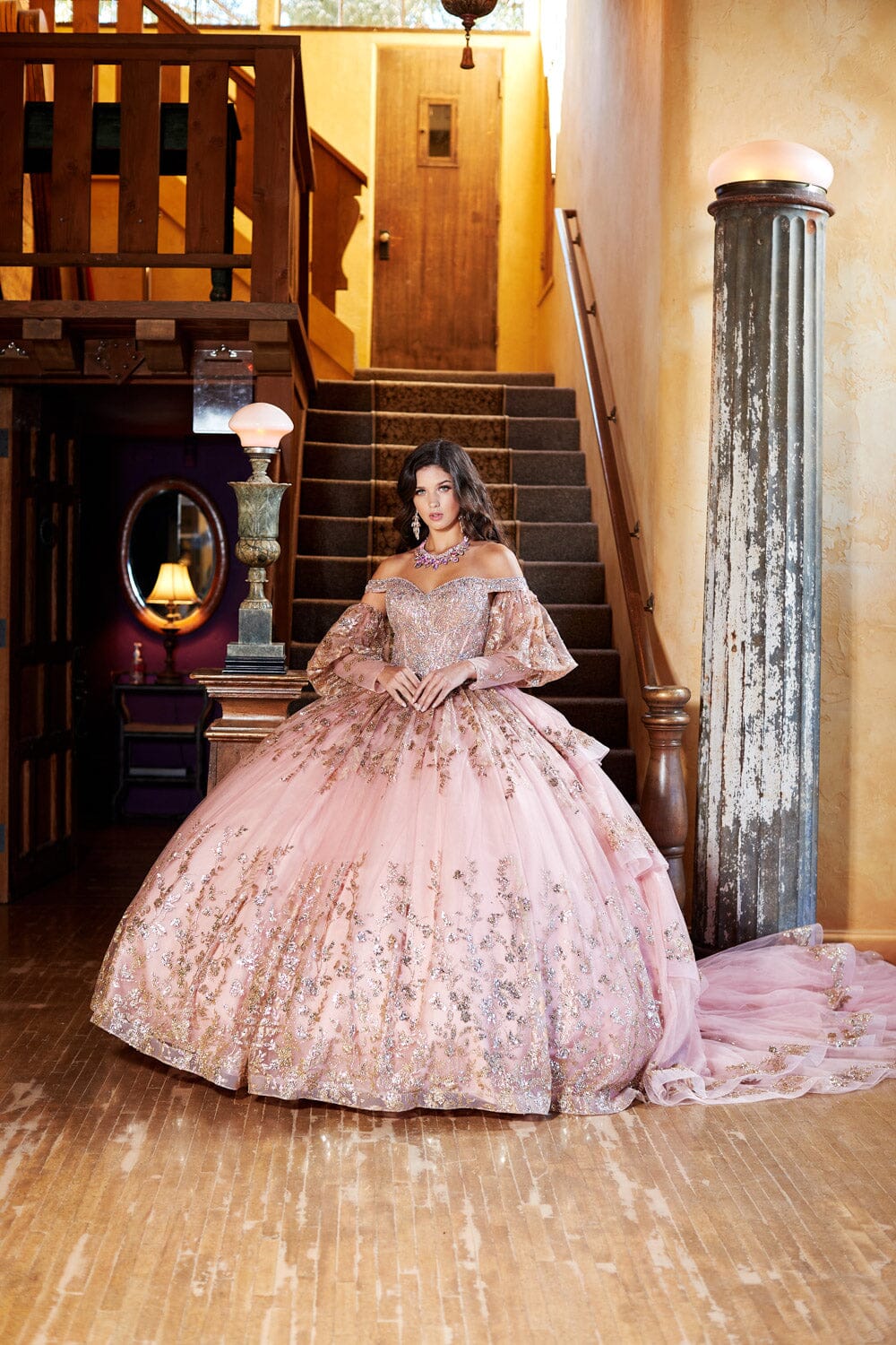 Off Shoulder Puff Sleeve Ball Gown by Bella Princess PQ1041