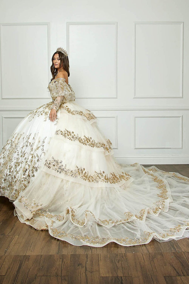 Off Shoulder Puff Sleeve Ball Gown by Bella Princess PQ1041