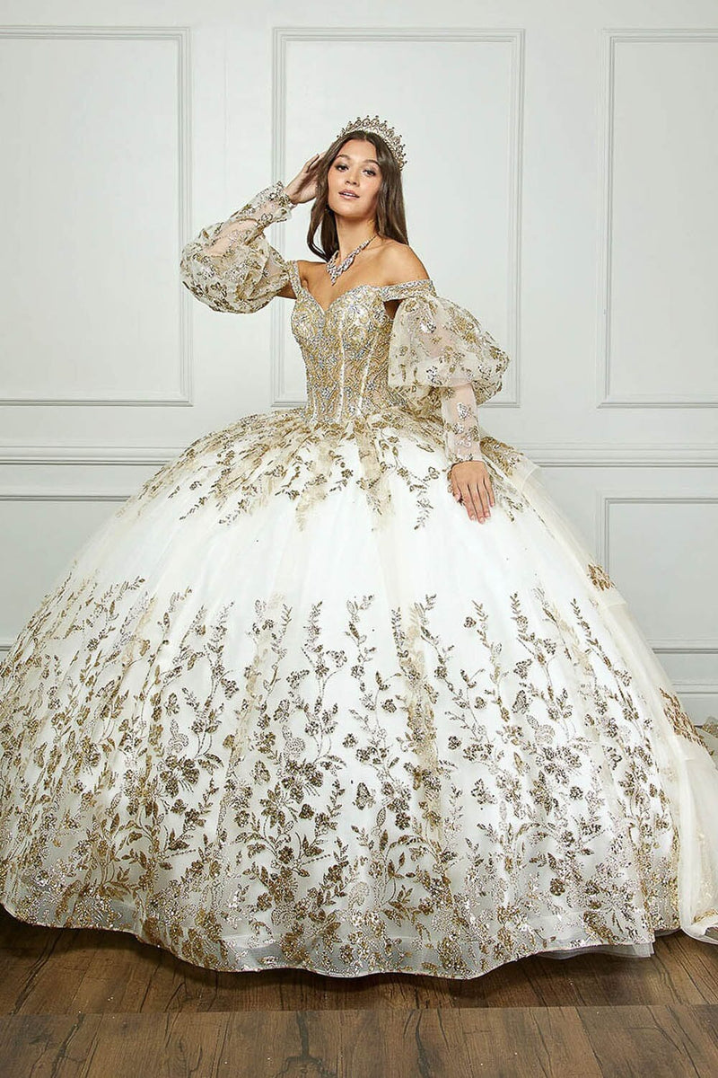 Off Shoulder Puff Sleeve Ball Gown by Bella Princess PQ1041