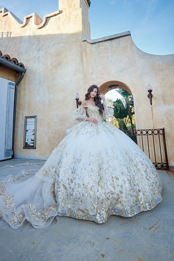 Off Shoulder Puff Sleeve Ball Gown by Bella Princess PQ1041