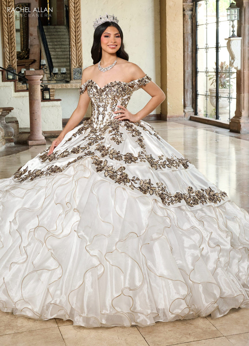 Off-Shoulder Quinceañera Dress with Embroidery Detachable Jacket by Rachel Allan RQ5001