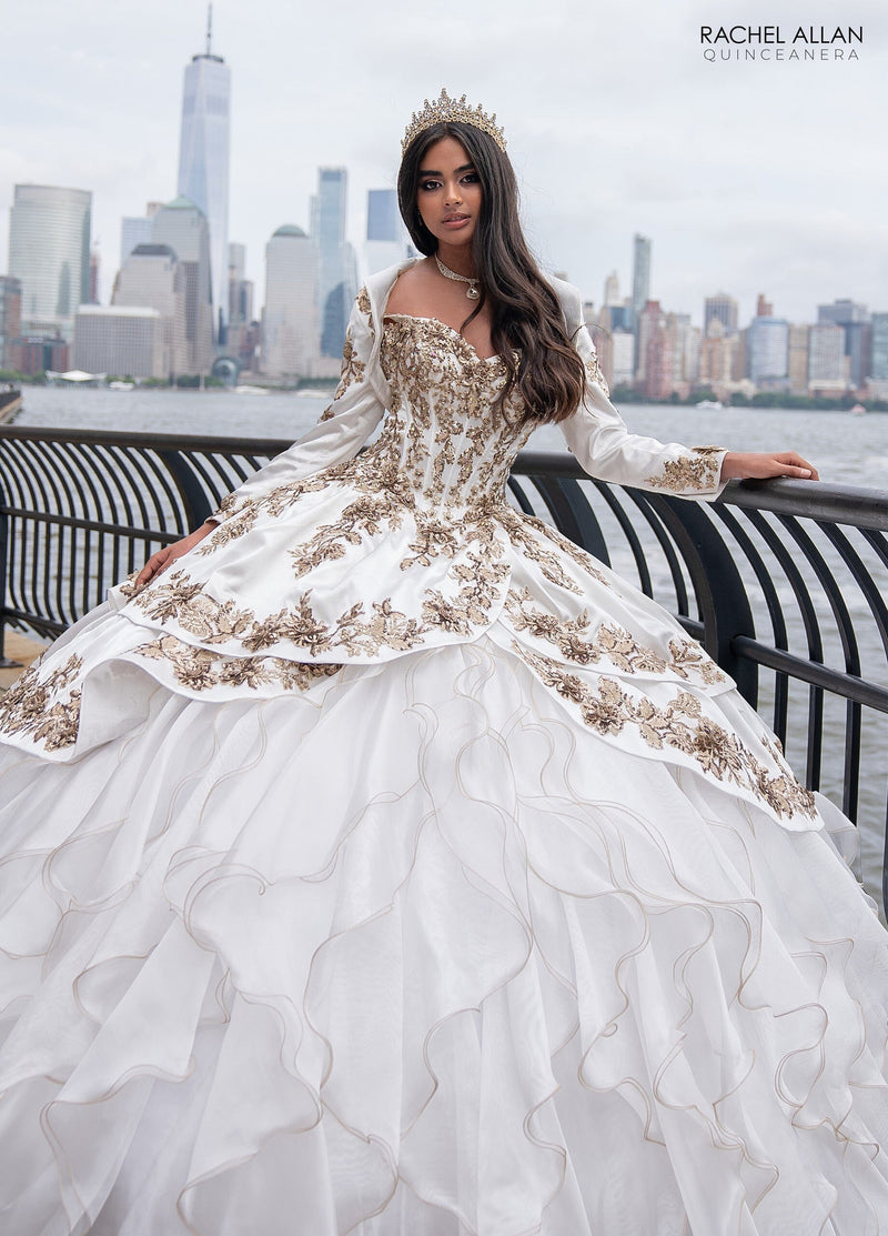 Off-Shoulder Quinceañera Dress with Embroidery Detachable Jacket by Rachel Allan RQ5001