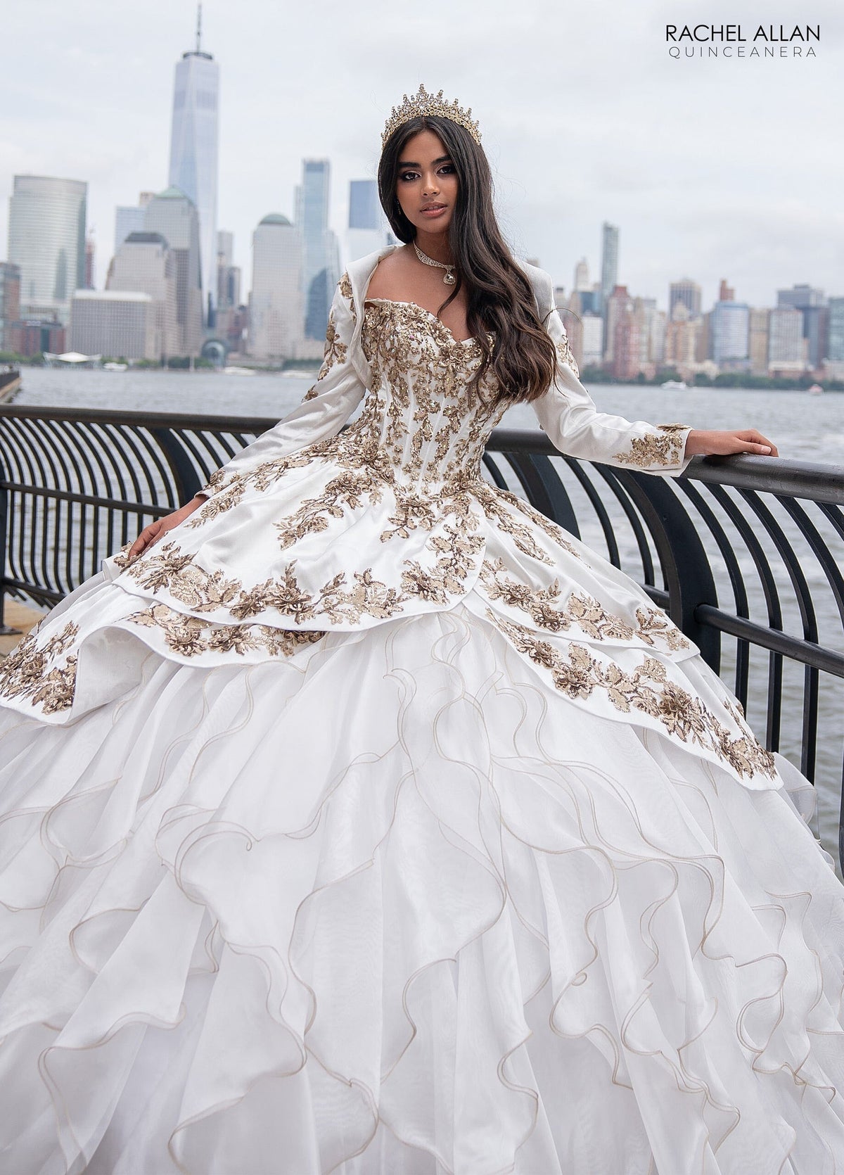 Off-Shoulder Quinceañera Dress with Embroidery Detachable Jacket by Rachel Allan RQ5001